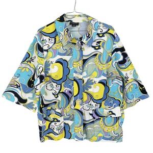 Focus 2000 Womens 24W Plus Jacket Psychedelic Swirl Paisley Print Cotton Mod Y2K